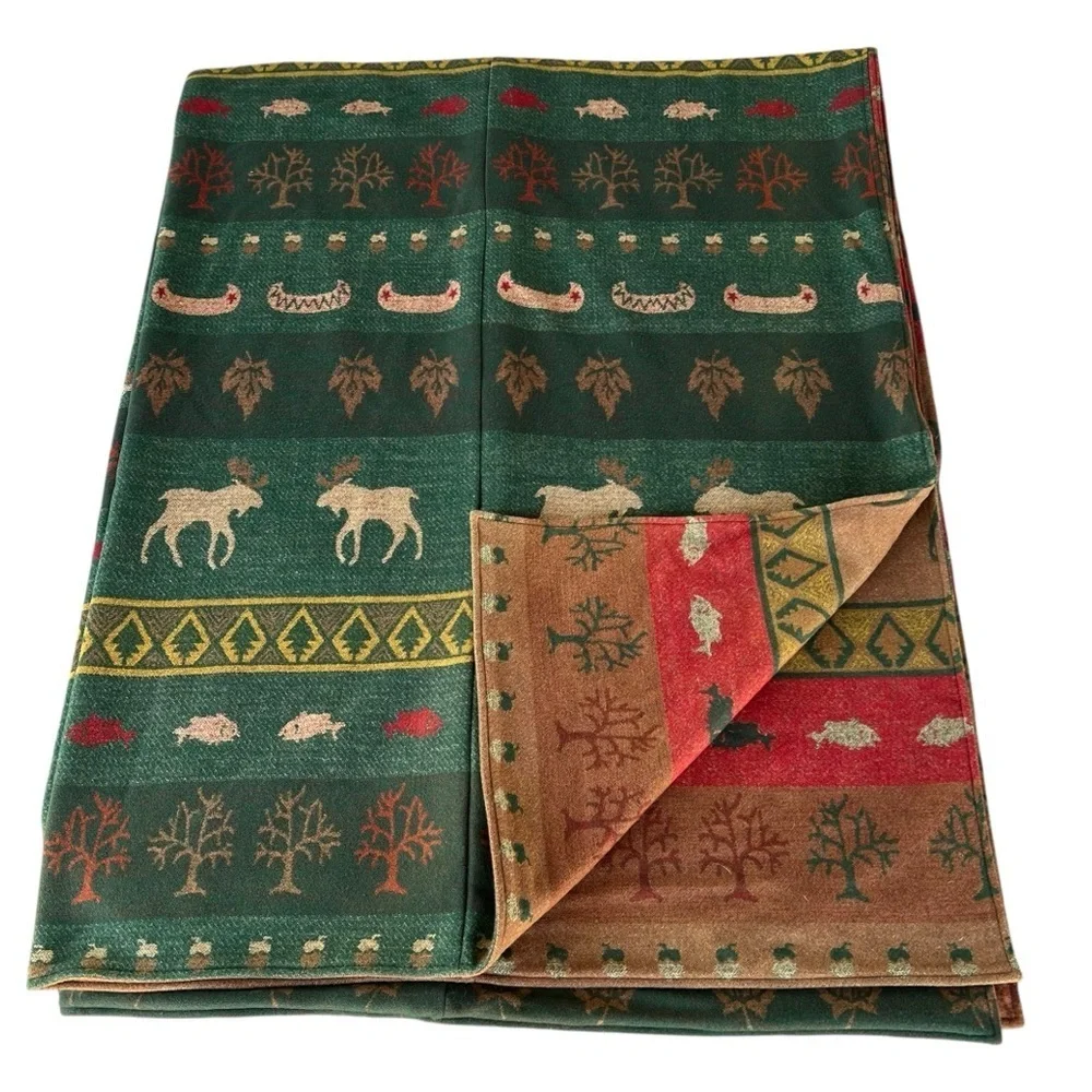 Pendleton Moose Lodge Cabin 100% Wool Reversible Duvet Cover Canoes Fish Leaves